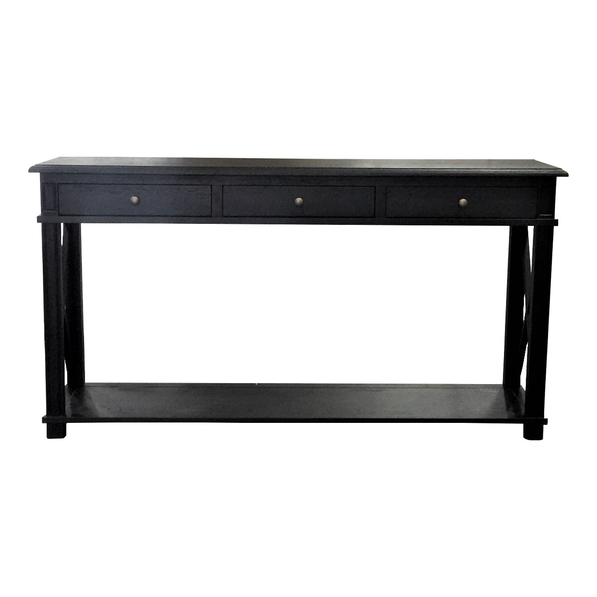 X Brace Console Table Black Oak Drifted