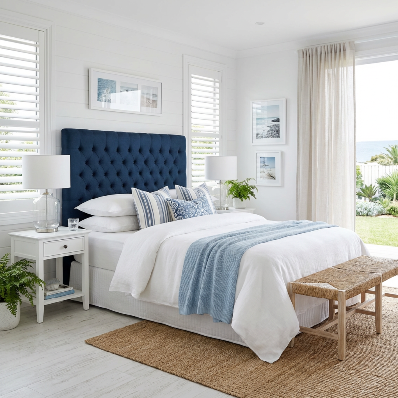 Alternative view of Chesterfield Queen Headboard Blue Navy Linen