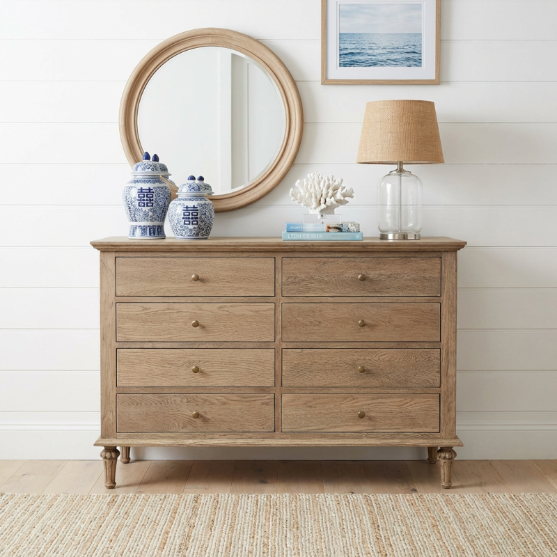 Alternative view of Emmerson 8 Drawers Dresser Weathered Oak Round Knobs