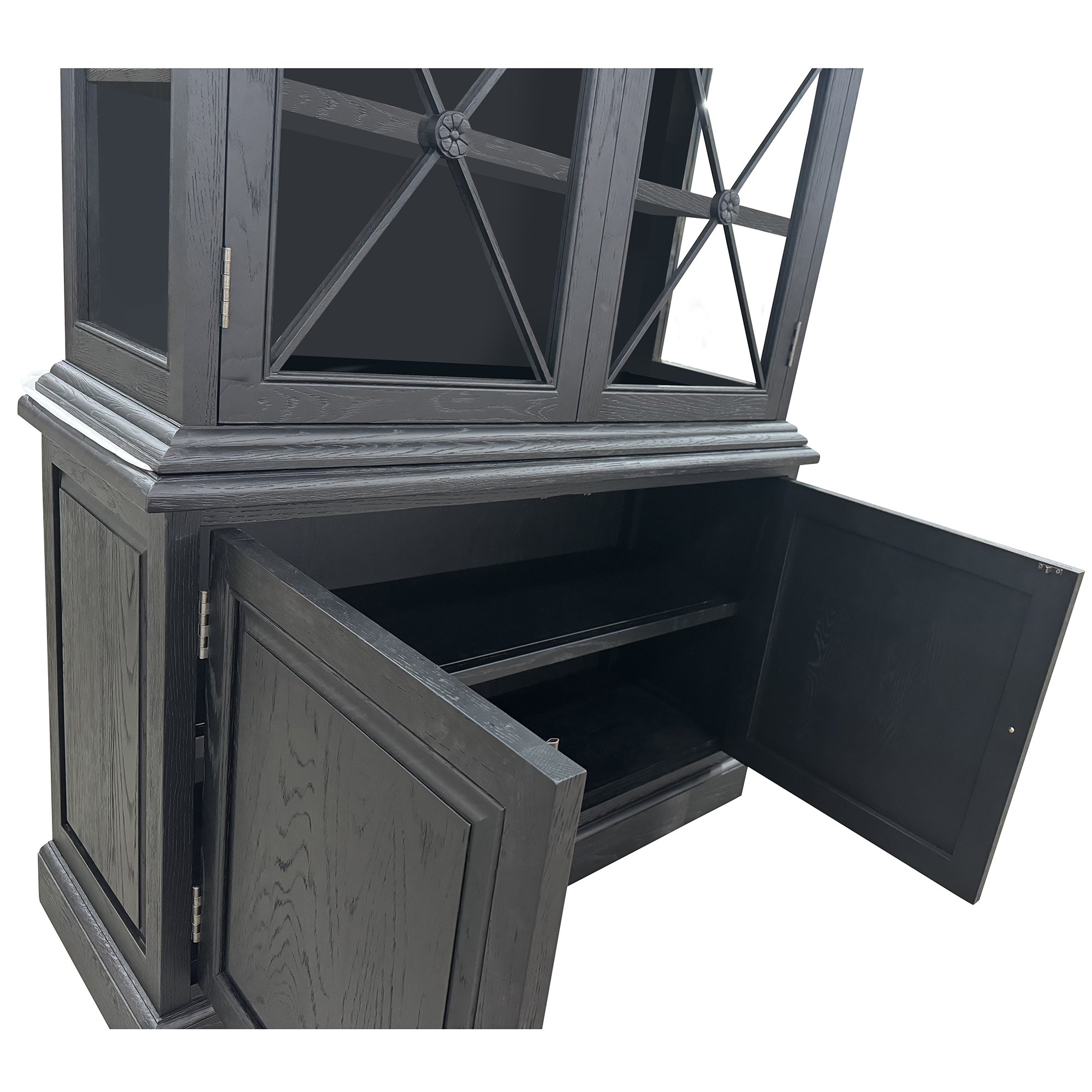 French Double-Door Sideboard & Hutch Black Oak - Image 3