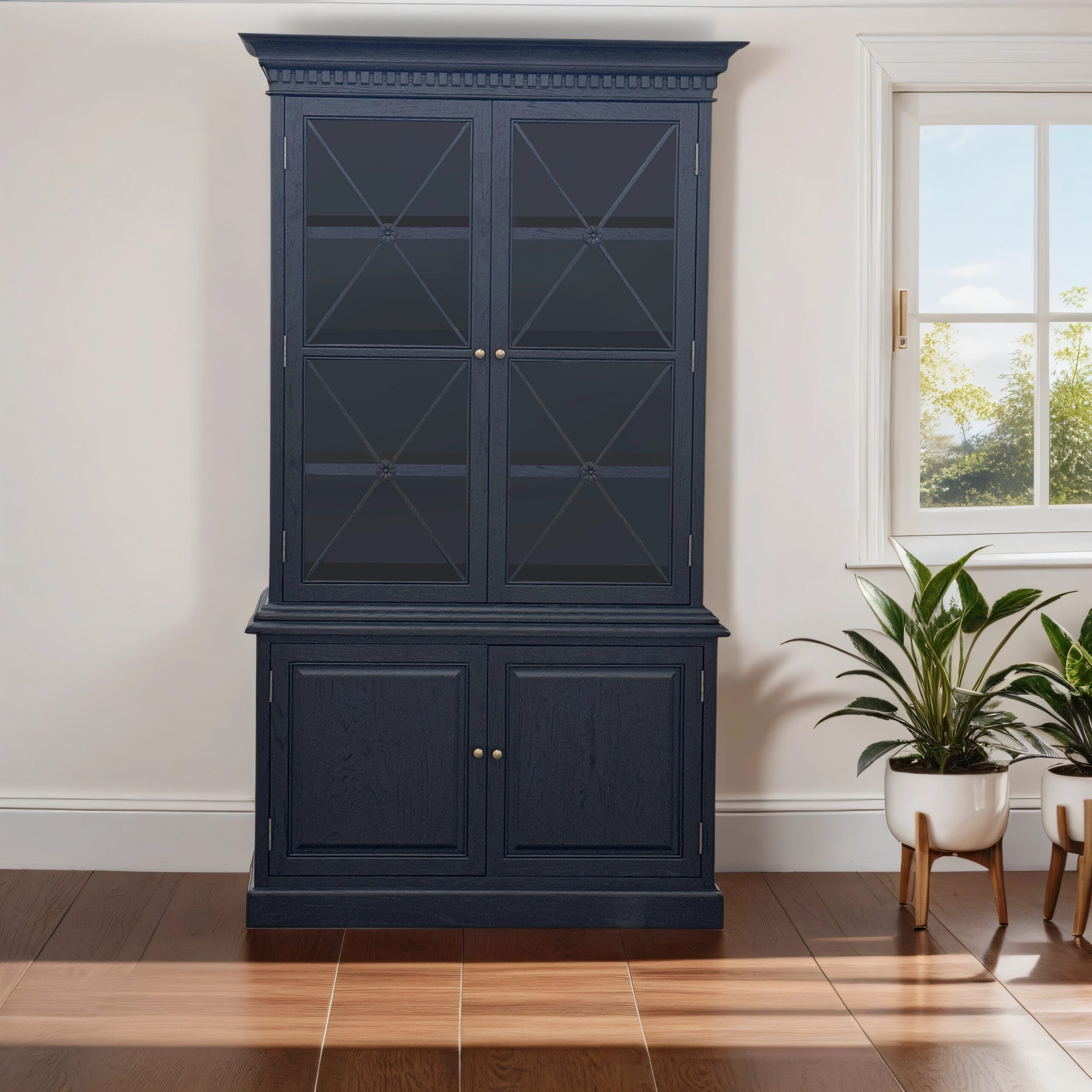 French Double-Door Sideboard & Hutch Black Oak - Image 2