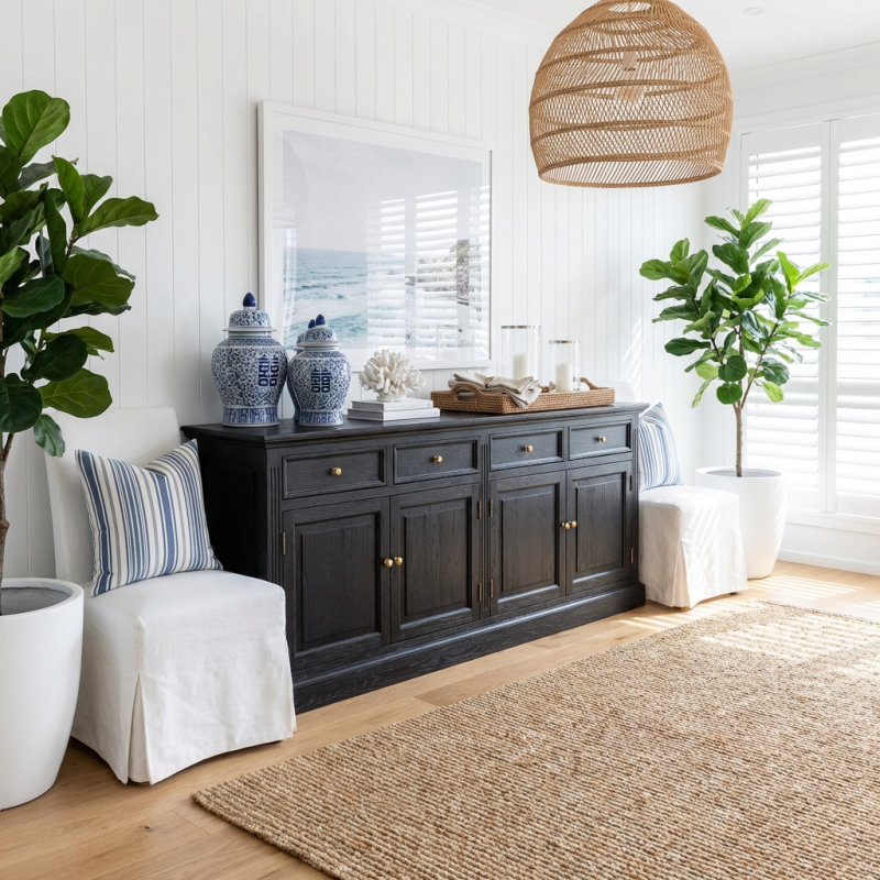 Alternative view of Parker Four Drawers Oak Sideboard Black