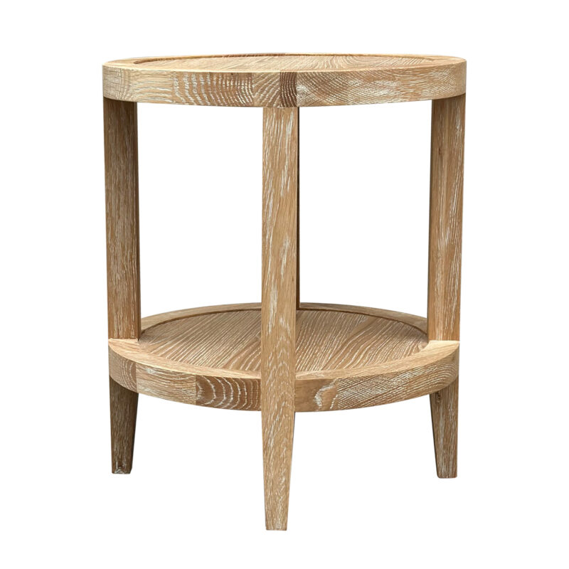 French Contemporary Round Side Table Whitewash Oak