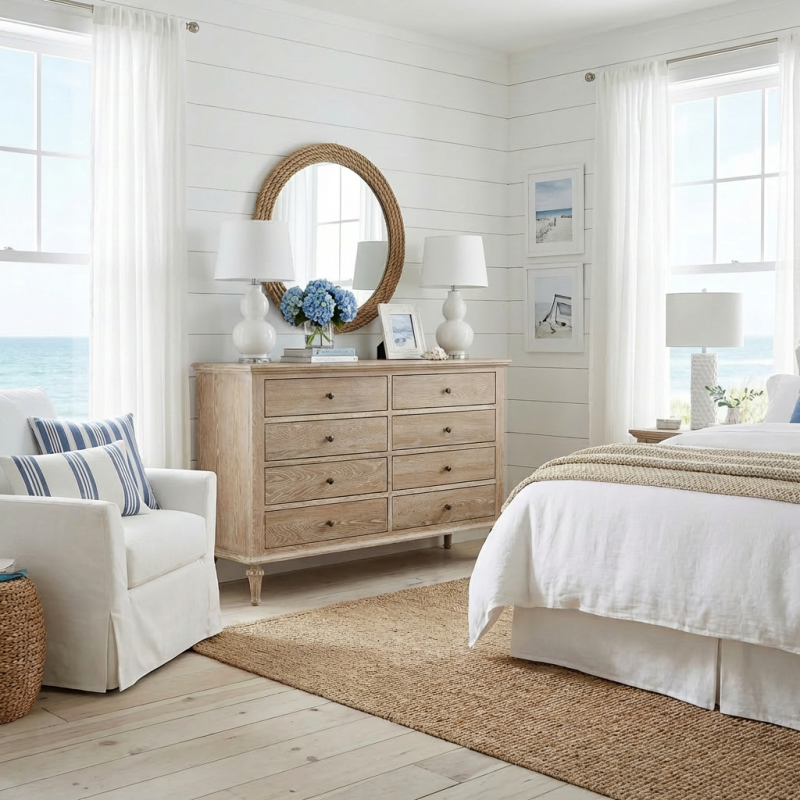 Alternative view of Emmerson 8 Drawers Dresser Whitewash Oak Round Knobs