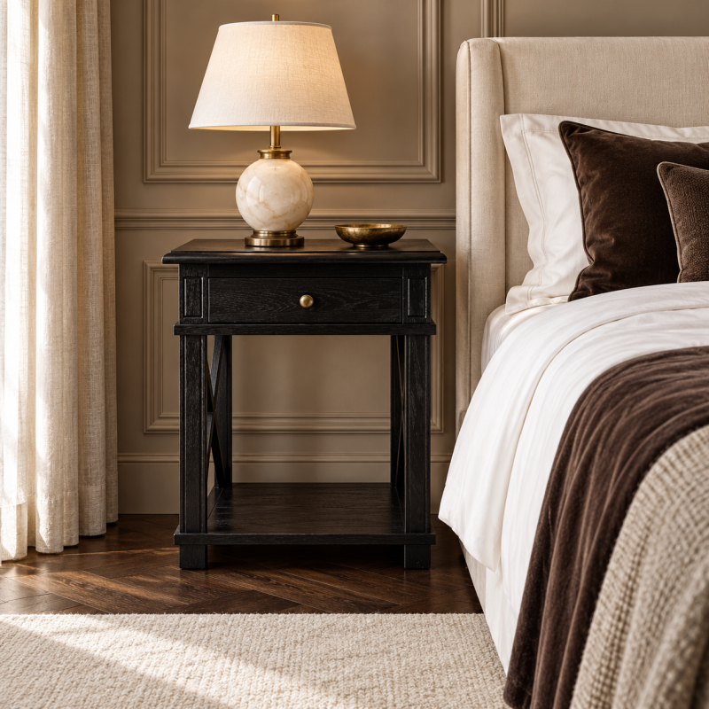 Alternative view of X Brace Side Table Black Oak 65cm
