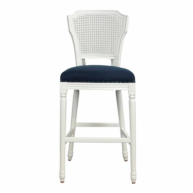 Olivia White Barstool Navy Linen