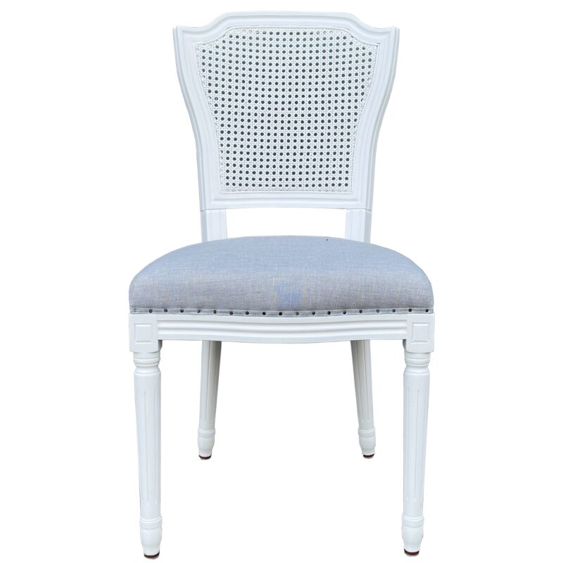 Olivia White Dining Chair Duck Egg Linen