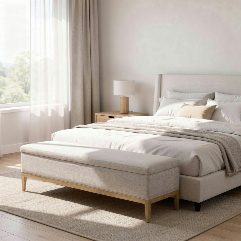 Alternative view of French Contemporary End-of-bed Storage Bench 160cm Grey Linen