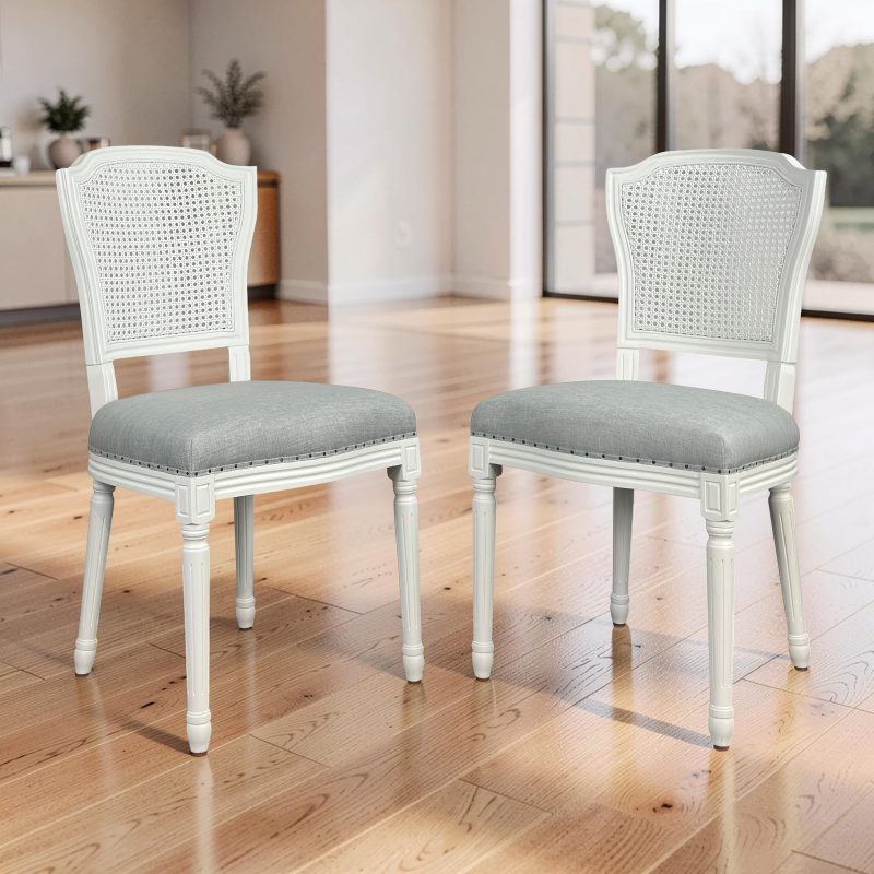 Olivia White Dining Chair Duck Egg Linen