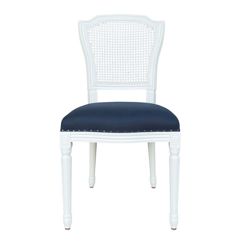Olivia White Dining Chair Navy Linen