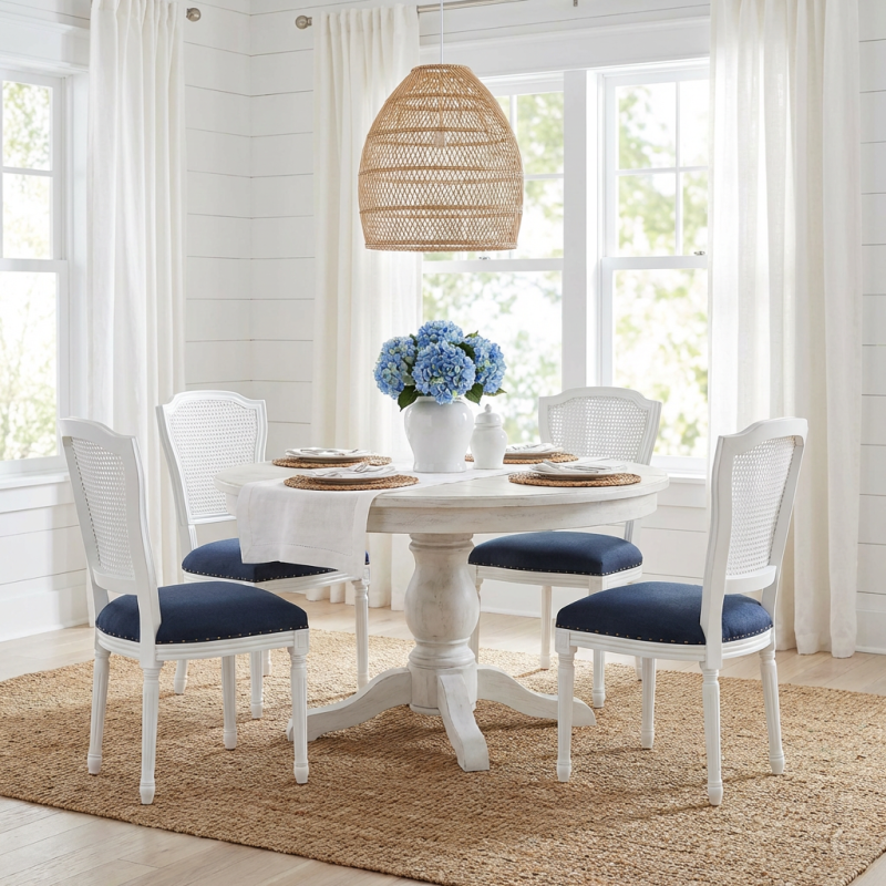 Alternative view of Olivia White Dining Chair Navy Linen