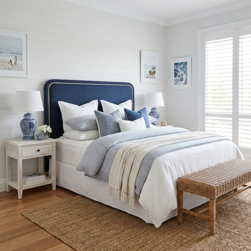 Alternative view of Vienna Queen Bedhead Navy Linen