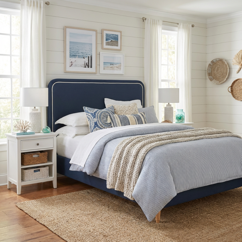 Alternative view of Vienna King Bedhead Navy Linen