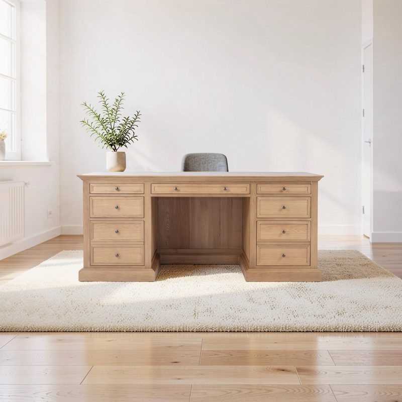 French Panel Desk Natural Oak 180cm