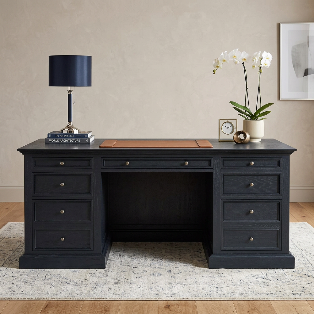 French Panel Desk Black Oak 180cm