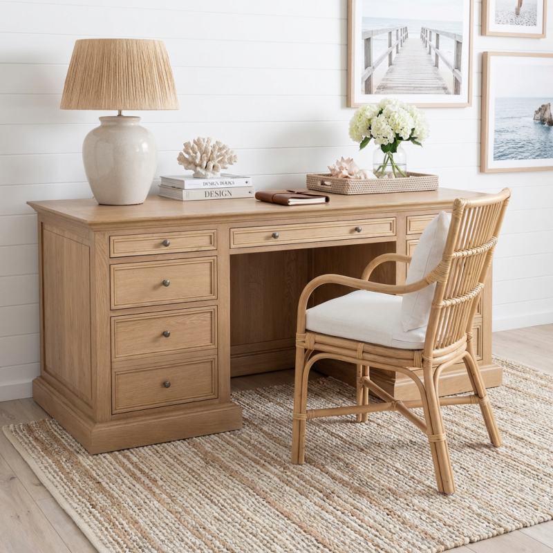 French Panel Desk Natural Oak 180cm