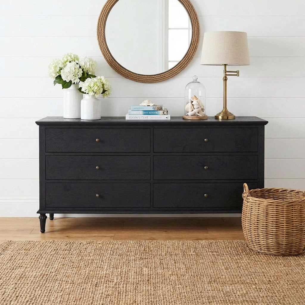 Emmerson 6 Drawers Dresser Black Oak