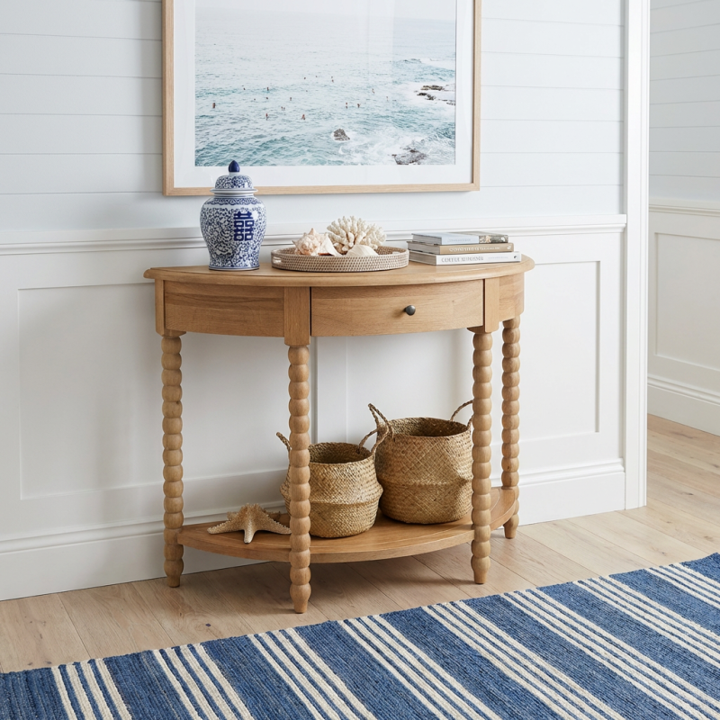 Alternative view of Bobbin Curved Console Natural Oak 100cm