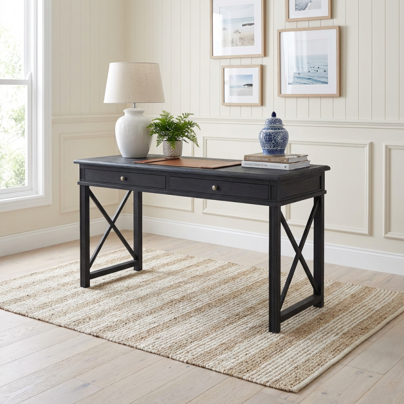 X Brace Desk Black Oak