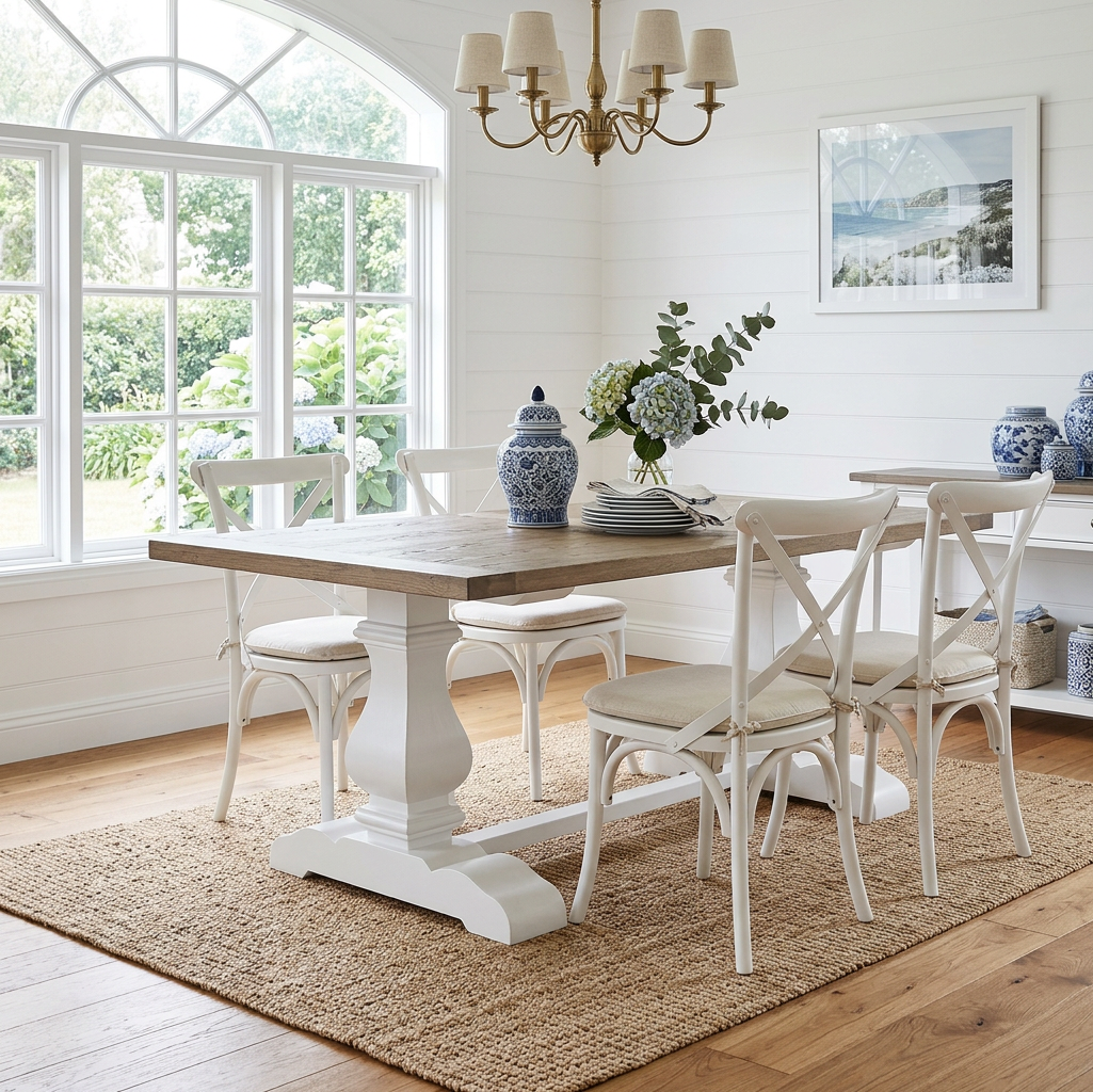 Oak Trestle Rectangular Dining Table 200cm White Legs - Image 2