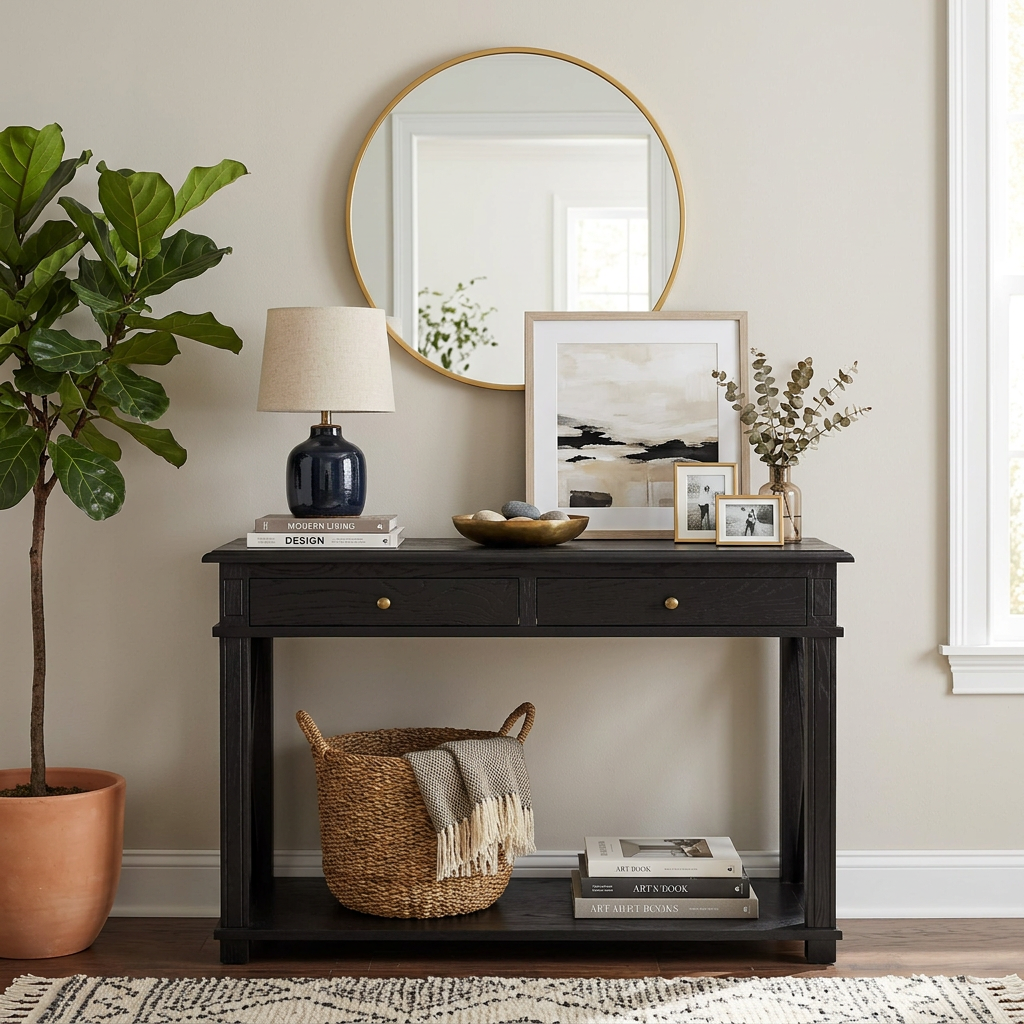 X Brace Console Table Rustic Black Oak - Image 2
