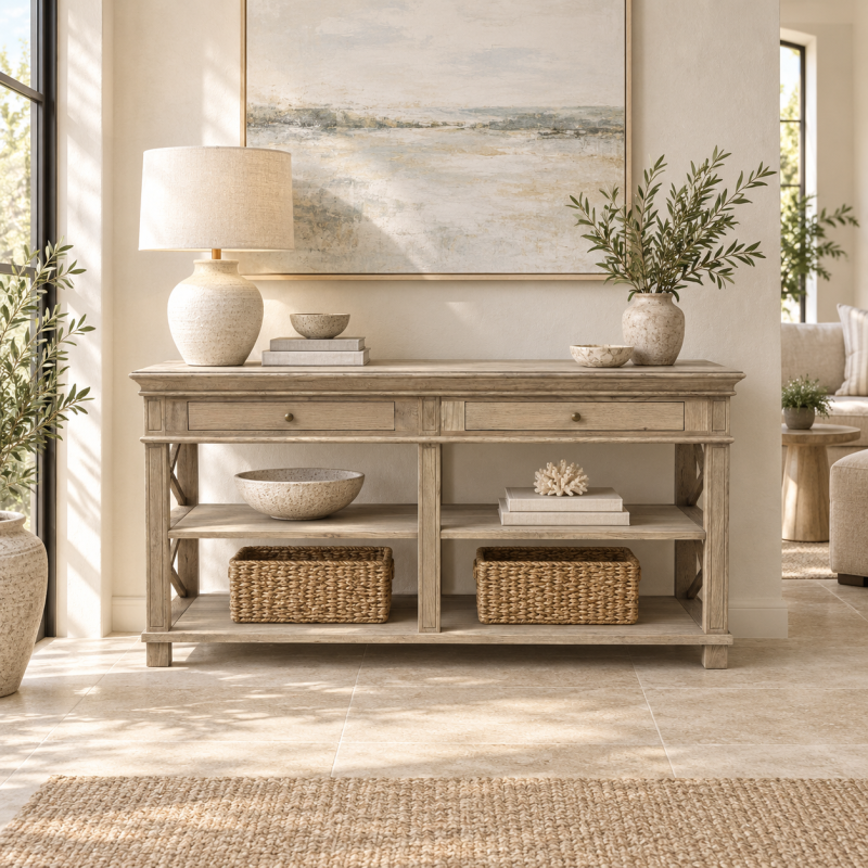 Alternative view of Heston Weathered Oak Console Table 160cm